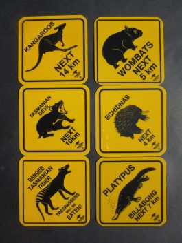 Tasmanian Animals Plastic Australian Road Sign Coasters – Set of 6